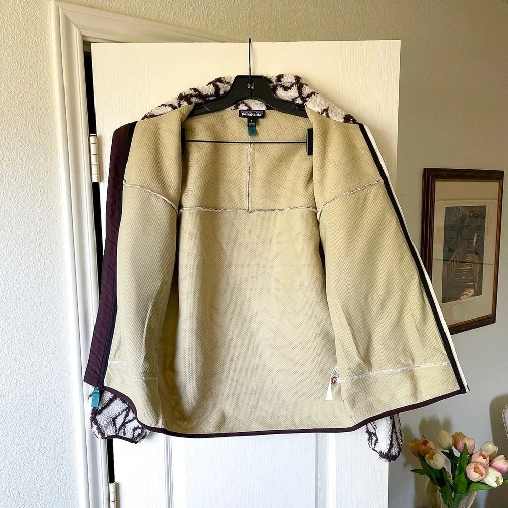 Patagonia Retro-X Deep Pile Fleece Jacket Pine‎ Stamp Brown Cream Small EUC